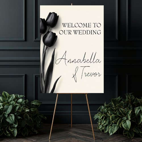 Black Tulips Gothic Floral Wedding Welcome Sign