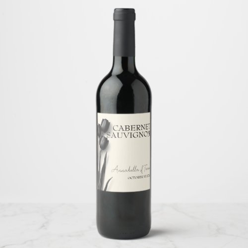 Black Tulips Gothic Floral Wedding Wine Label