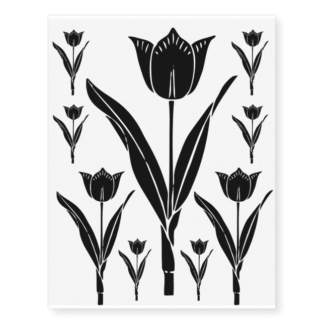 Black Tulips Tulip Flowers Floral Temporary Tattoo (Front)
