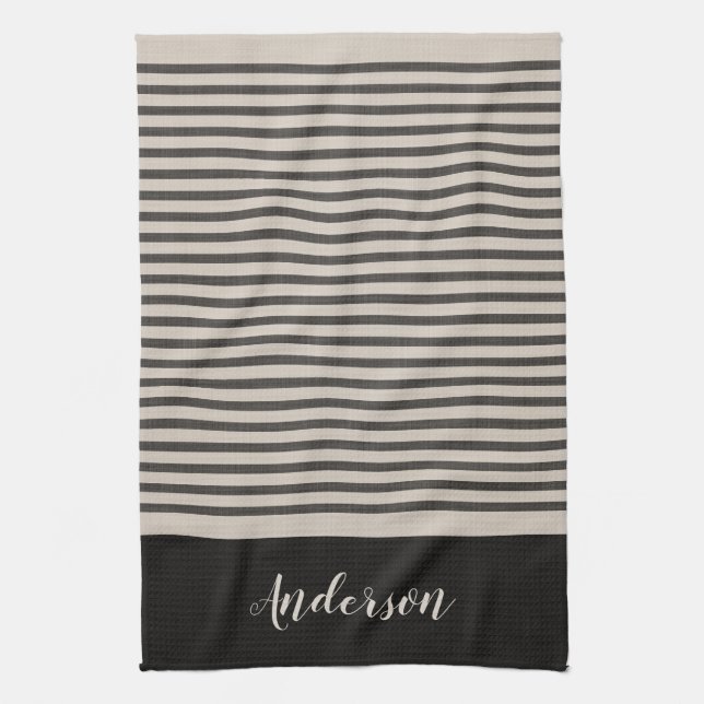 Black Turkish Stripes Monogram | Farmhouse Towel (Vertical)