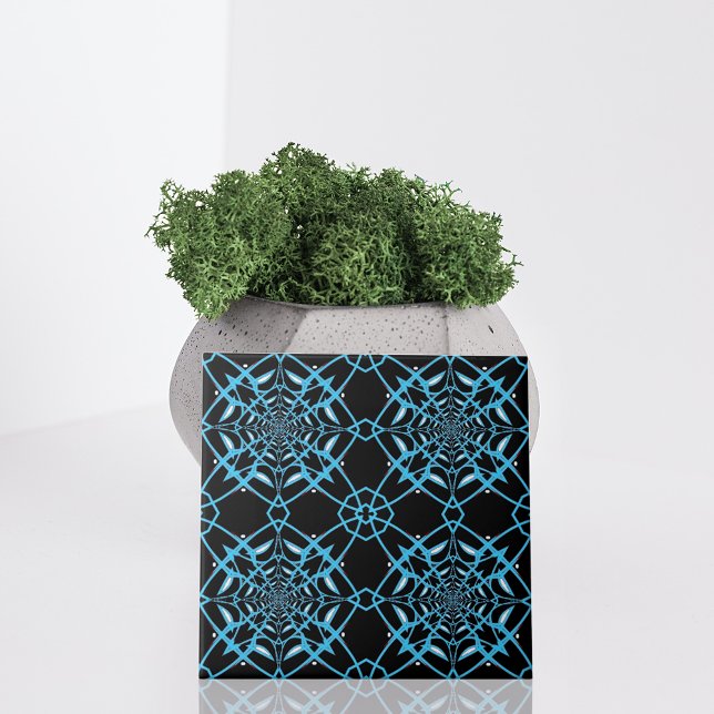 Black & Turquoise Abstract Modern Pattern Ceramic Tile (Creator Uploaded)