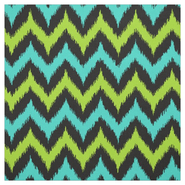 Black, Turquoise and Green Zigzag Ikat Pattern Fabric (Swatch)