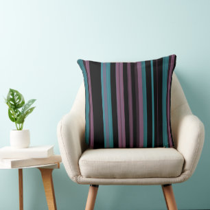 Black, Turquoise and purple stripes Throw Pillow