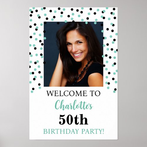 Black Turquoise Birthday Party Custom 12x18 Photo Poster