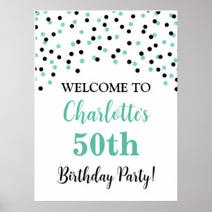 Black Turquoise Birthday Party Custom 18x24 Poster
