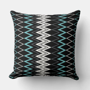 Black Turquoise Blue and White   Throw Pillow