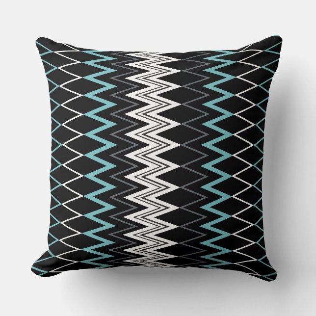 Black Turquoise Blue and White   Throw Pillow (Front)