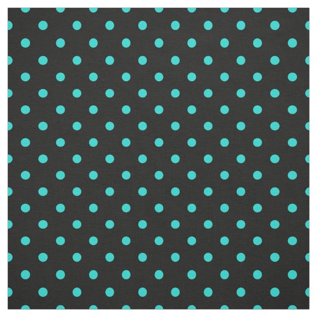Black Turquoise Blue Polka Dot Spot Pattern Fabric (Swatch)