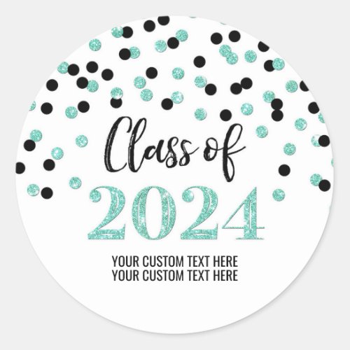 Black Turquoise Confetti Graduation 2024 Classic Round Sticker