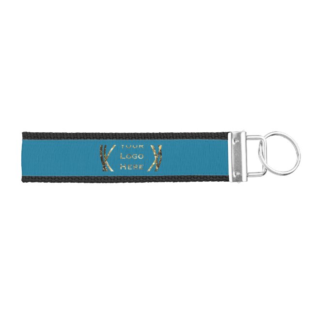  Black Turquoise Custom Business Logo Promotional Wrist Keychain (Keys on Right)