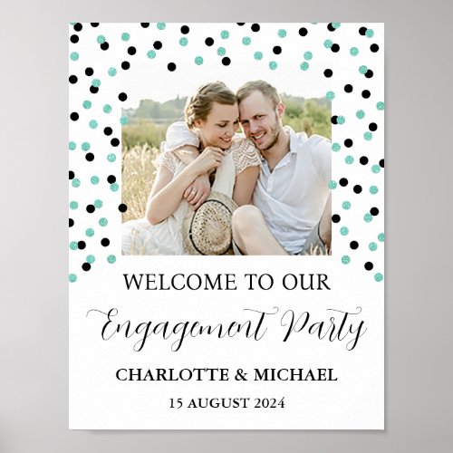 Black Turquoise Engagement Party 85x11 Photo Poster