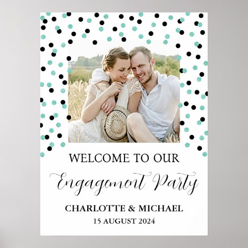 Black Turquoise Engagement Party Custom 18x24   Poster