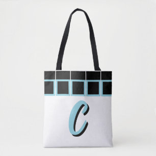 Black & Turquoise Geometric Monogram Tote Bag
