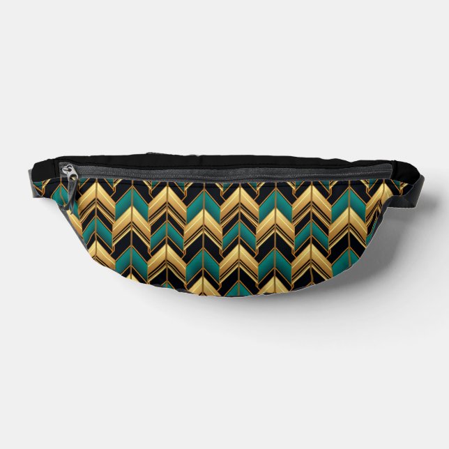 BLACK TURQUOISE GOLD ART DECO PATTERNS FANNY PACK (Lay Down)