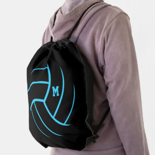 black turquoise minimalism volleyball monogrammed drawstring bag