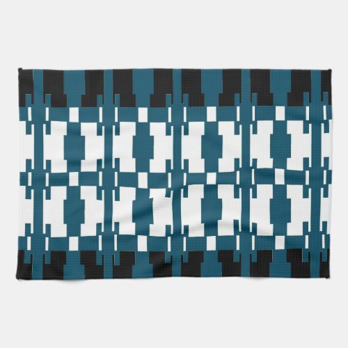 Black  Turquoise Native Line Art  Kitchen Towel