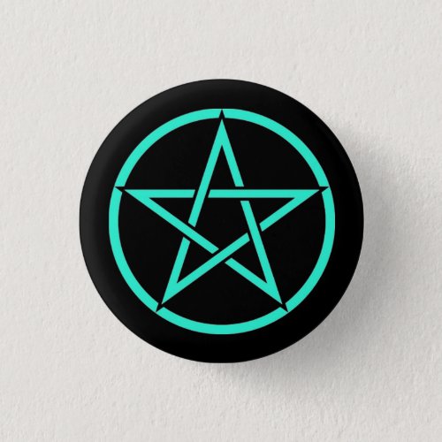 Black  Turquoise Pentacle Pentagram Button Badge