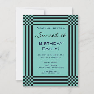 Black Turquoise Stripes Sweet 16 Birthday Party Invitation