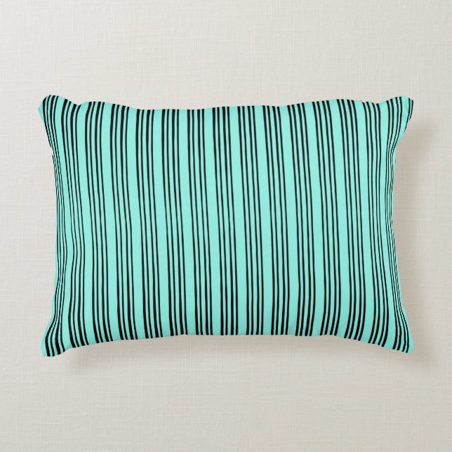 Black/Turquoise Stylish Stripe Pattern Accent Pillow (Front)