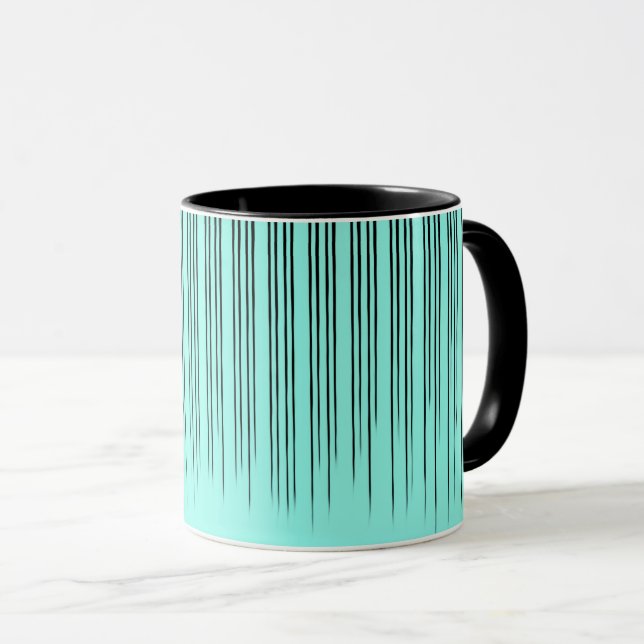 Black/Turquoise Stylish Stripe Pattern Mug (Front Right)