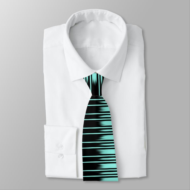Black/Turquoise Stylish Stripe Pattern Neck Tie (Tied)