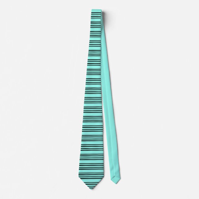 Black/Turquoise Stylish Stripe Pattern Neck Tie (Front)