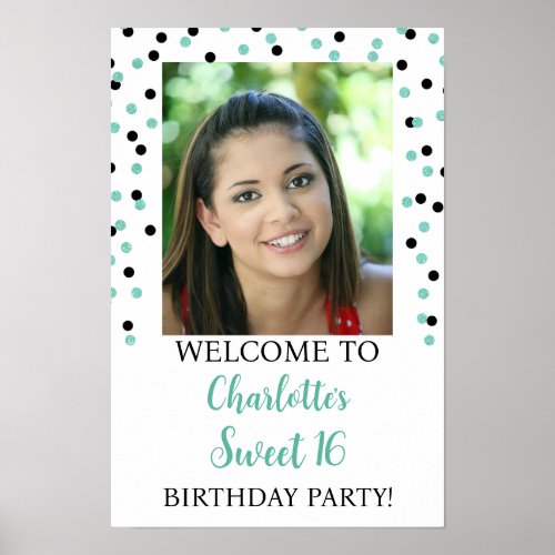 Black Turquoise Sweet 16 Birthday Custom 12x18  Poster