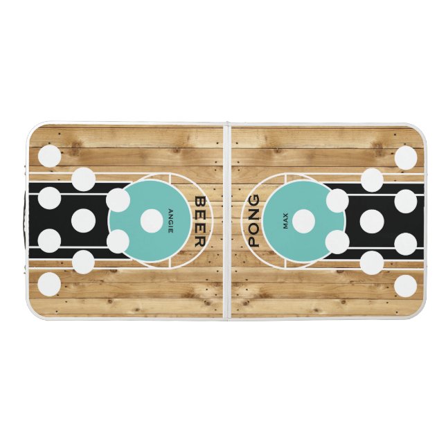 Black & Turquoise Tailgate Couple Names Beer Pong Table (Top)