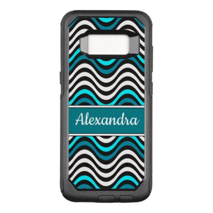 Black Turquoise Teal Abstract Waves Monogram Name OtterBox Commuter Samsung Galaxy S8 Case
