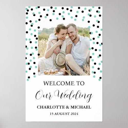 Black Turquoise Wedding Welcome Custom 12x18   Poster
