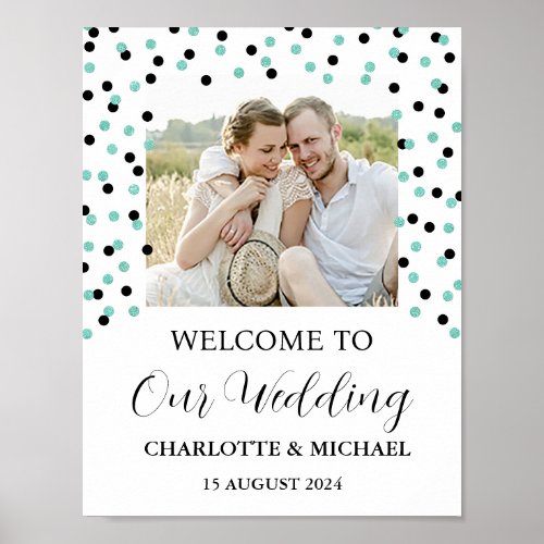 Black Turquoise Wedding Welcome Custom 85x11   Poster