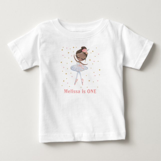 Black Tutu Ballerina First or Any Birthday Girl Baby T-Shirt (Front)