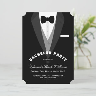 Black Tuxedo Bachelor Party Invitation