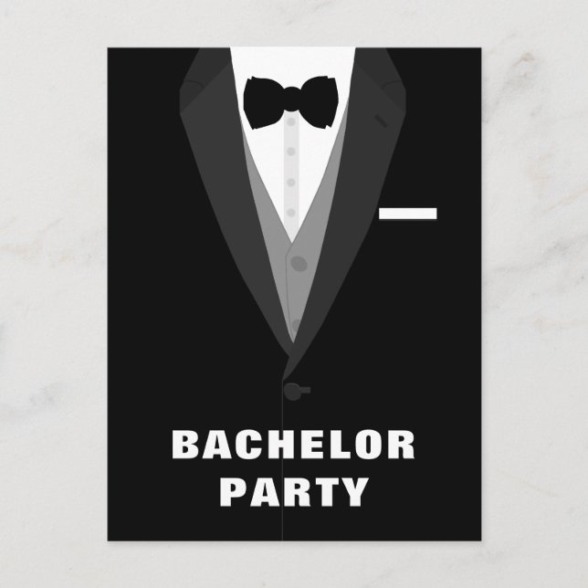 Black Tuxedo Bachelor Party Invitation Postcard (Front)