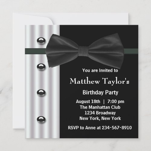 Black Tuxedo Bow Tie Mens Birthday Party Invitatio Custom Announcement
