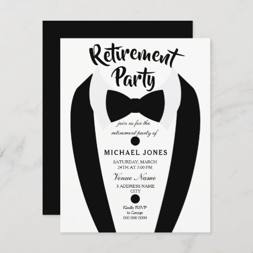 Black Tuxedo Bow Tie Retirement Party Invite