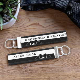 Black Tuxedo Bow Tie Wedding Favor Bridal Party Wrist Keychain