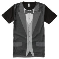 Black Tuxedo Bowtie and Vest All-Over-Print Shirt
