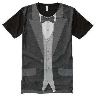 Black Tuxedo Bowtie and Vest All-Over-Print Shirt