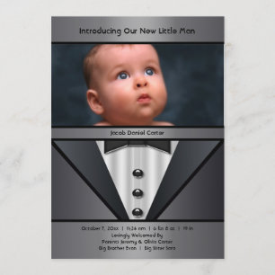 Black Tuxedo Boy Photo Birth Announcement