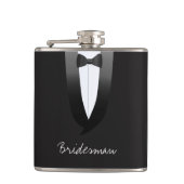 Black Tuxedo Bridesman Wedding Flask (Front)
