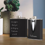 Black Tuxedo Bridesman Wedding Flask<br><div class="desc">A quirky tuxedo hip flask is just that little something that your Bridesman is missing in his life. Use it as a thank you for being there for you on your special day. You can add a short message on the reverse. Can be used for any of the wedding party...</div>
