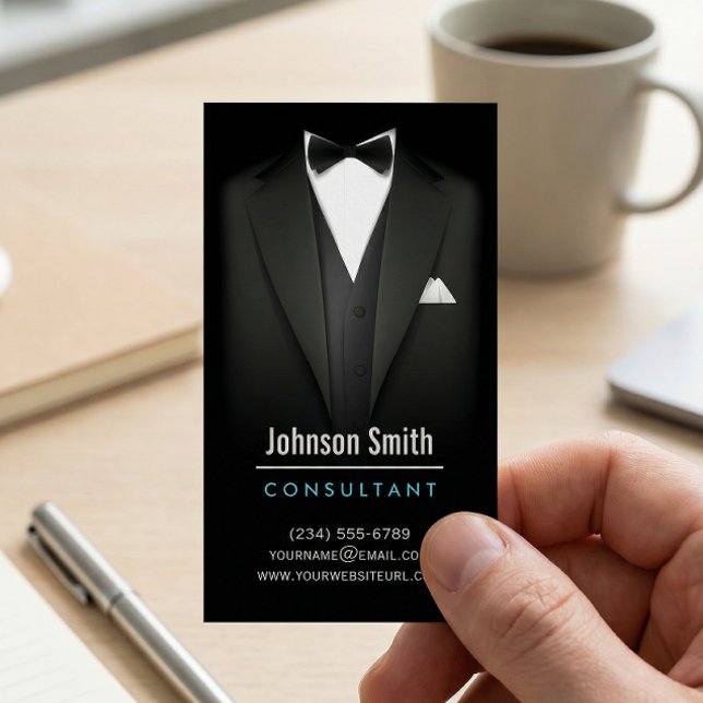 Black Tuxedo Businessman Suit - Mod Simple Stylish Business Card (Creator Uploaded)