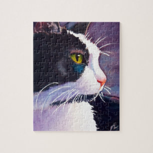 Black Tuxedo Cat in Stormy Mood Jigsaw Puzzle