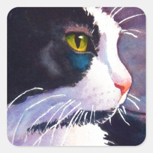 Black Tuxedo Cat in Stormy Mood Square Sticker