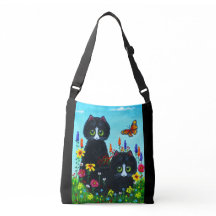 Black Tuxedo Cats and Colorful Flowers