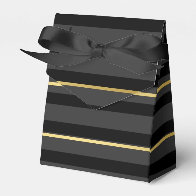 Black Tuxedo Charcoal Grey Wide Stripe Gold Formal Favor Boxes (Front Side)