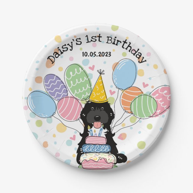 Black Tuxedo Cockapoo Cavapoo Dog Birthday  Paper Plates (Front)