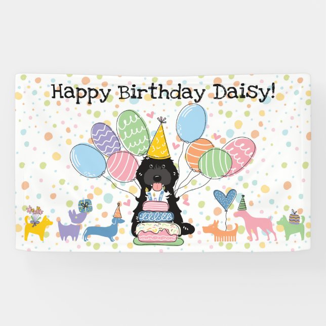 Black Tuxedo Cockapoo Cavapoo Dog Birthday Party Banner (Horizontal)