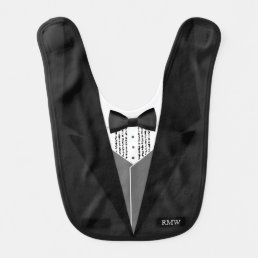 Black Tuxedo Funny Tux Boy&#39;s Monogrammed Baby Bib